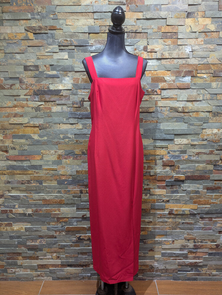 Red Sheath Dress with Rhinestone Clasp Jacket, Size 14