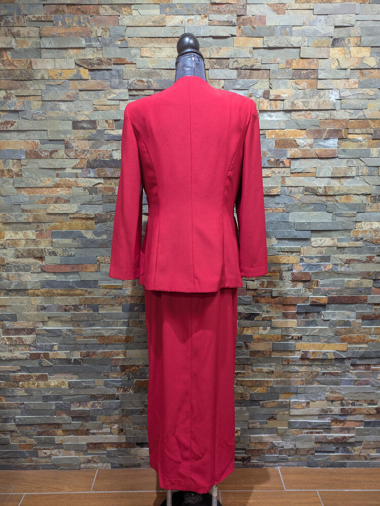Red Sheath Dress with Rhinestone Clasp Jacket, Size 14