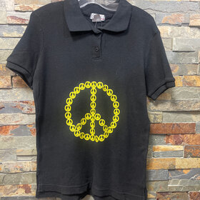 Black Waffle Polo with Peace Sign