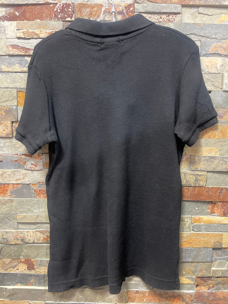 Black Waffle Polo with Peace Sign