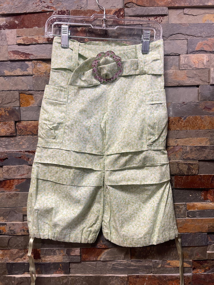 Light Green and Celery Floral Cargo Style Pant, Size 4