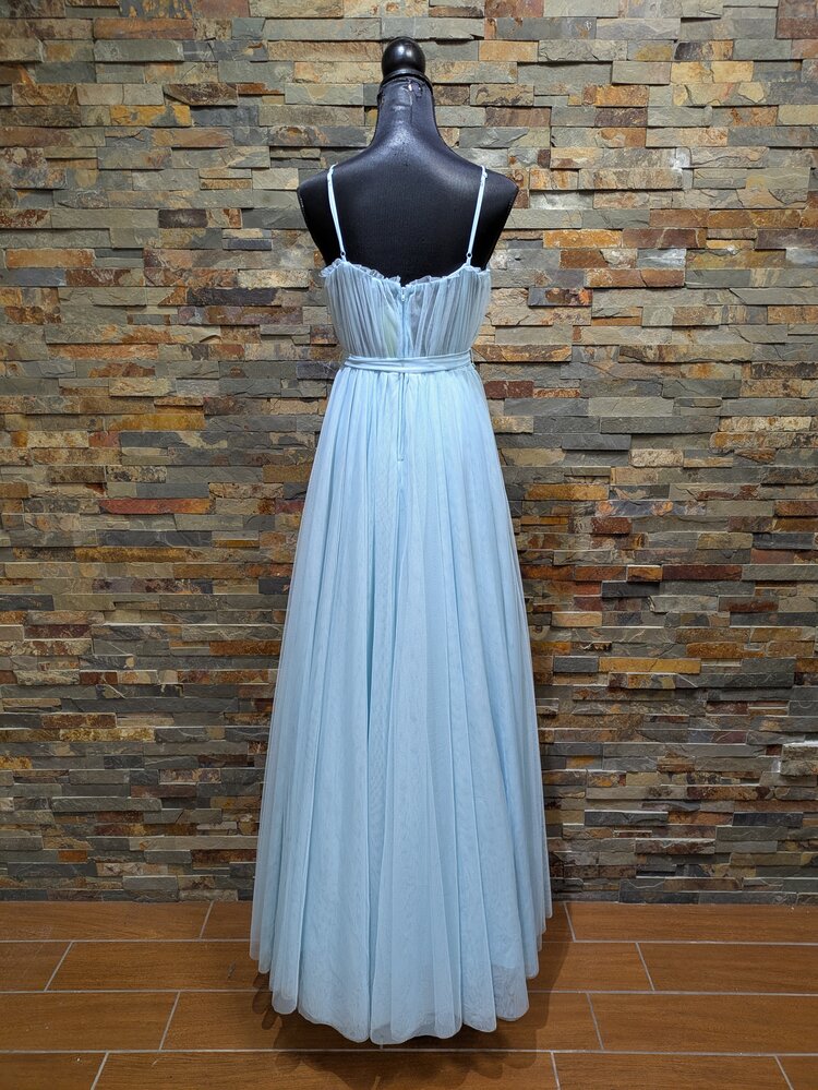 City Studio Baby Blue Ruffled Sheer Gown, Size 13/14