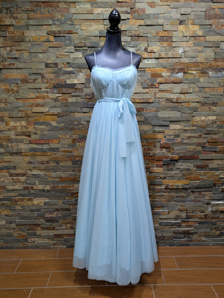 City Studio Baby Blue Ruffled Sheer Gown, Size 13/14