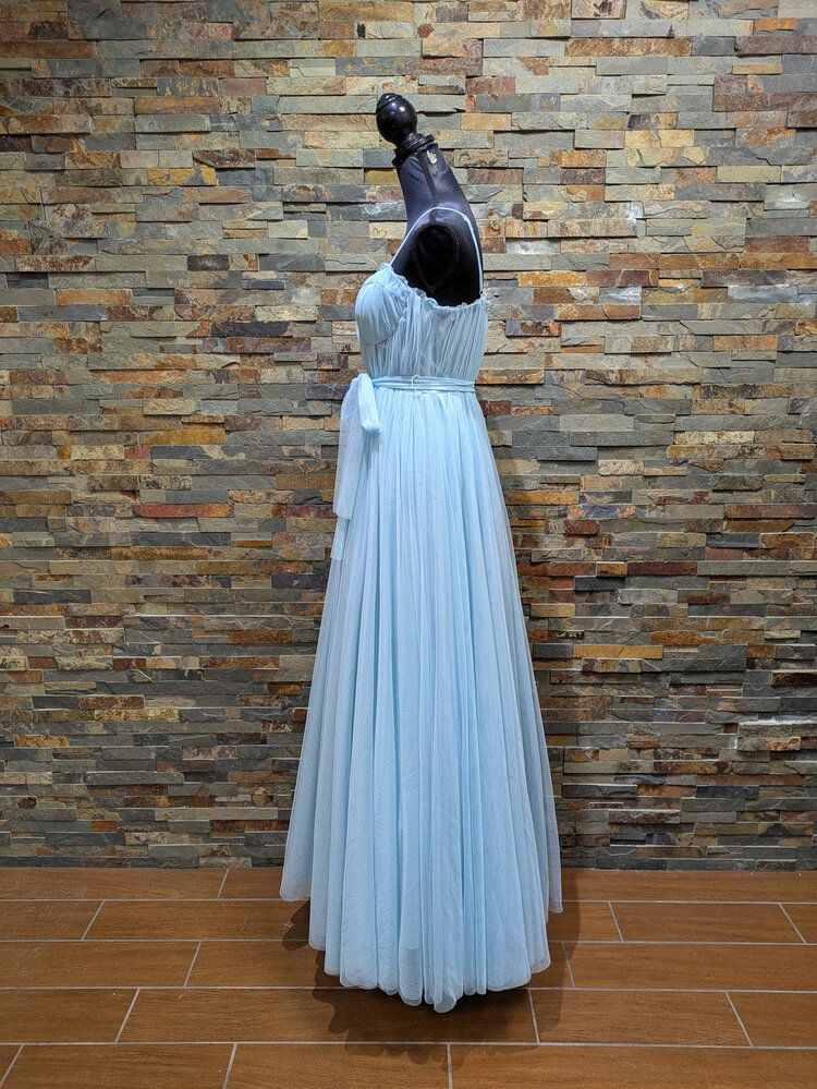 City Studio Baby Blue Ruffled Sheer Gown, Size 13/14