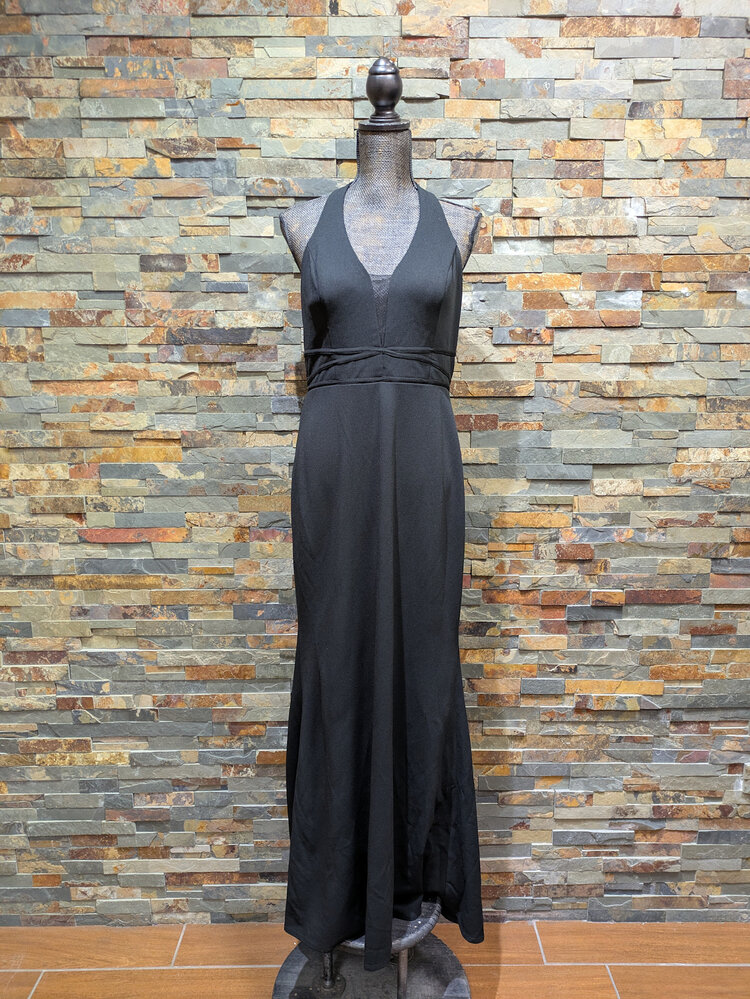 City Studio Black Full-Length Halter Gown, Size 13