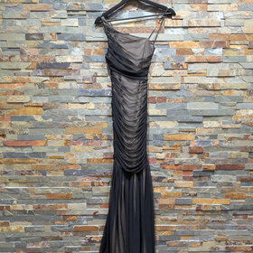 B Darlin Black Lined One-Shoulder Nude Gown, Size 0
