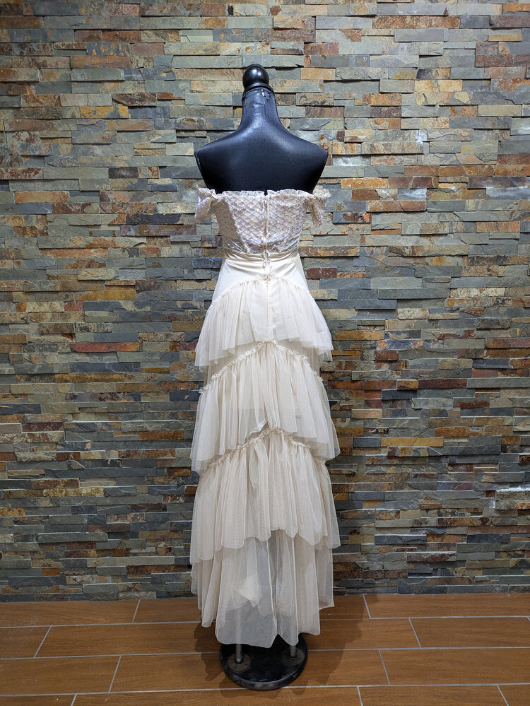 City Studio Beige Sparkly Off-shoulder Bodice Gown, Size 1/2