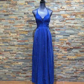 City Studio Royal Blue Sparkly Glitter Maxi Fit & Flare Gown, Size 1