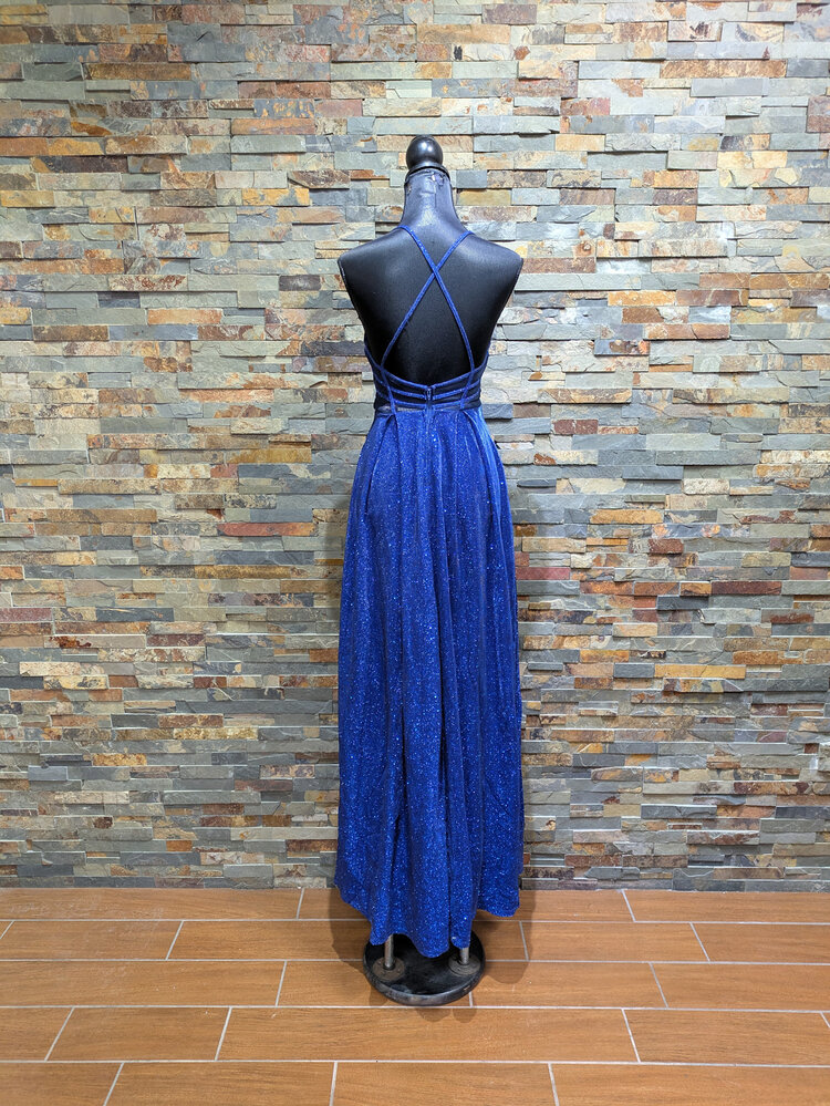 City Studio Royal Blue Sparkly Glitter Maxi Fit & Flare Gown, Size 1
