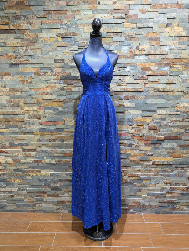City Studio Royal Blue Sparkly Glitter Maxi Fit & Flare Gown, Size 1