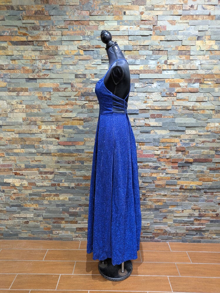City Studio Royal Blue Sparkly Glitter Maxi Fit & Flare Gown, Size 1