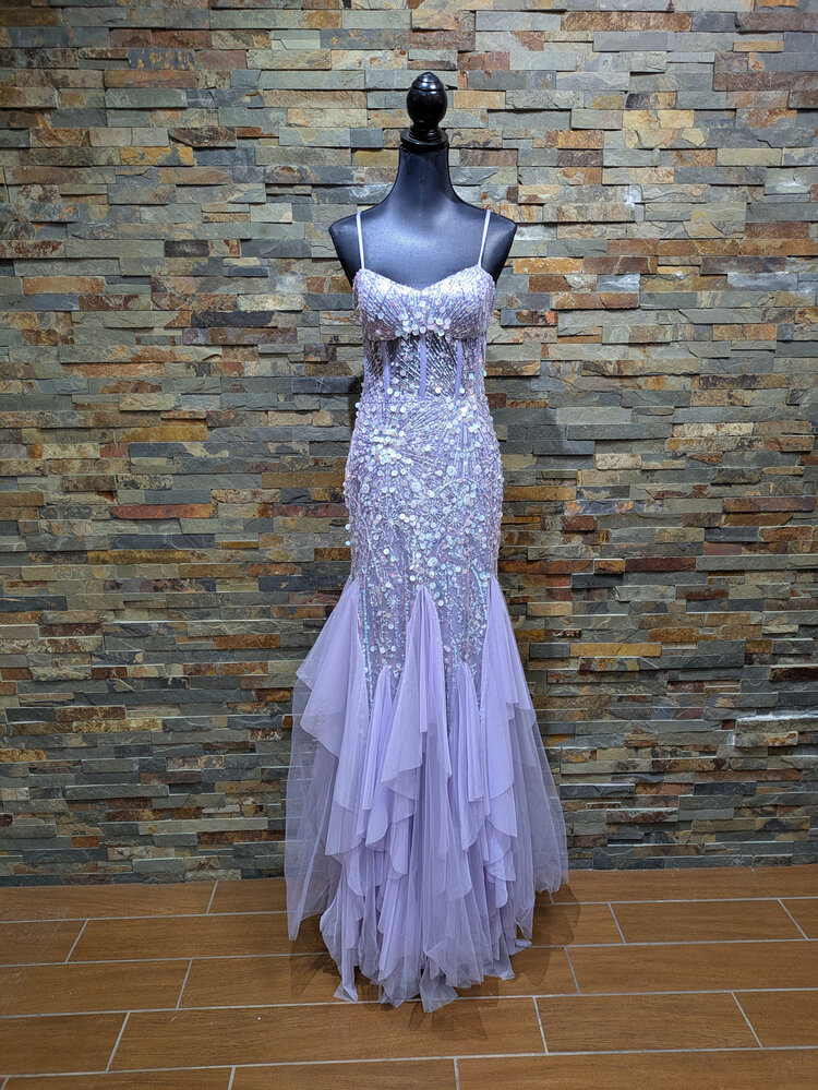 Dear Moon Purple Embroidered Sparkly Tulle Mermaid Gown, Size 13