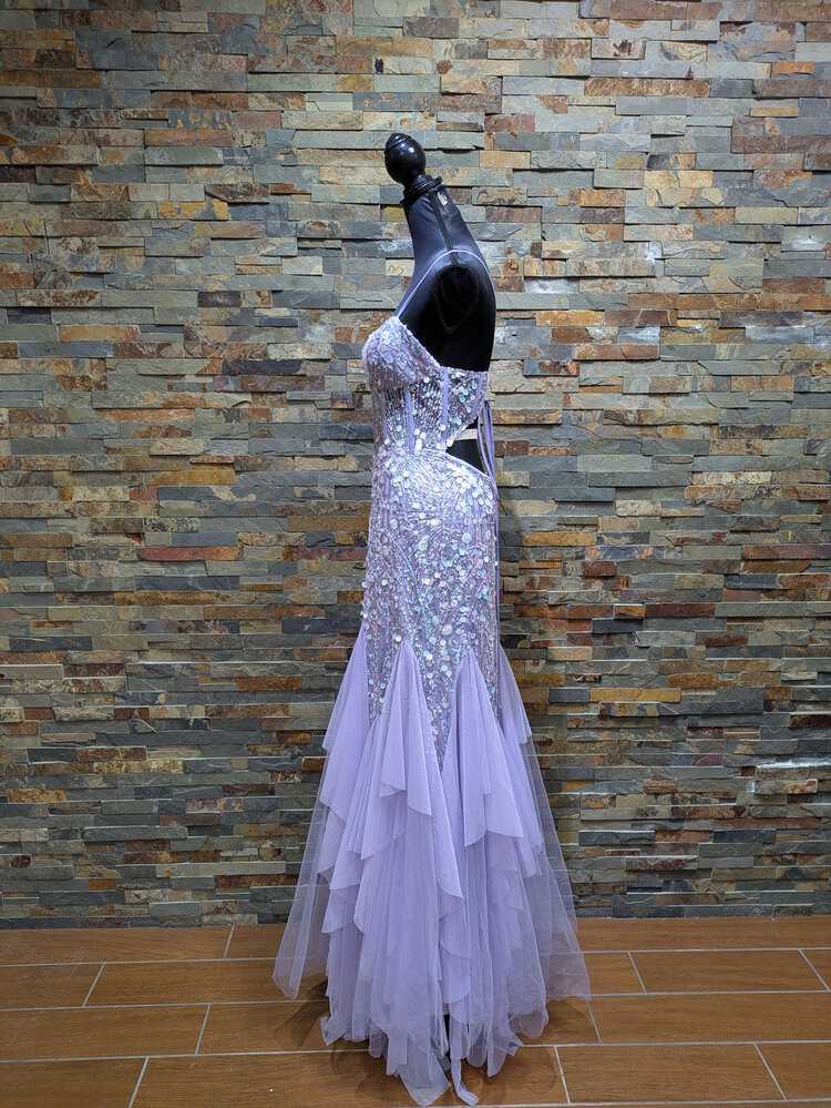 Dear Moon Purple Embroidered Sparkly Tulle Mermaid Gown, Size 13