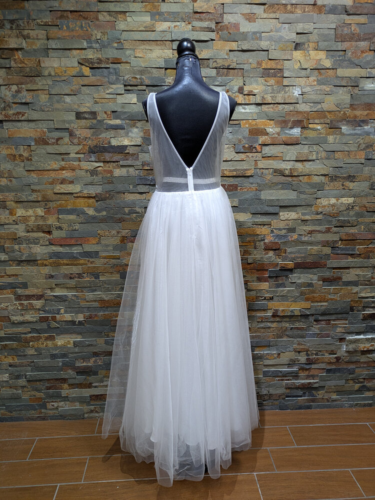 Blondie Nites Ivory Sheer Corset Fit & Flare Gown, Size 13