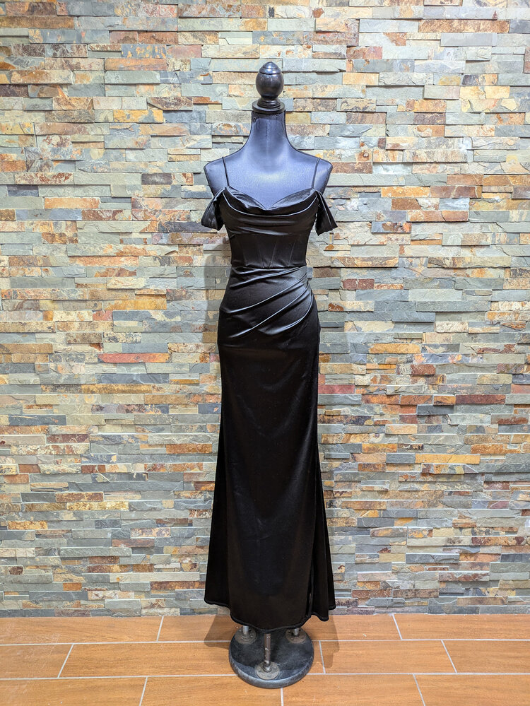 B Darlin Black Off-shoulder Bodice Gown, Size 3/4