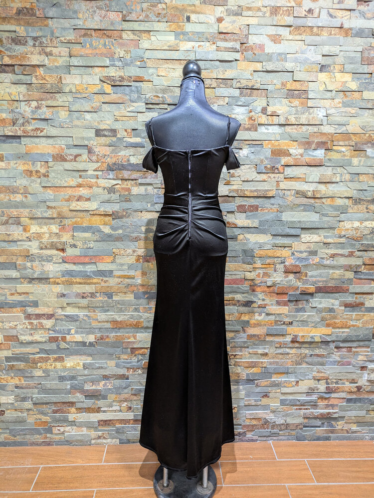 B Darlin Black Satiny Gown with Drape Neck & Corset Bodice, Size 3/4