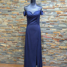 B Darlin Navy Blue Off-Shoulder Formal Gown, Size 11/12
