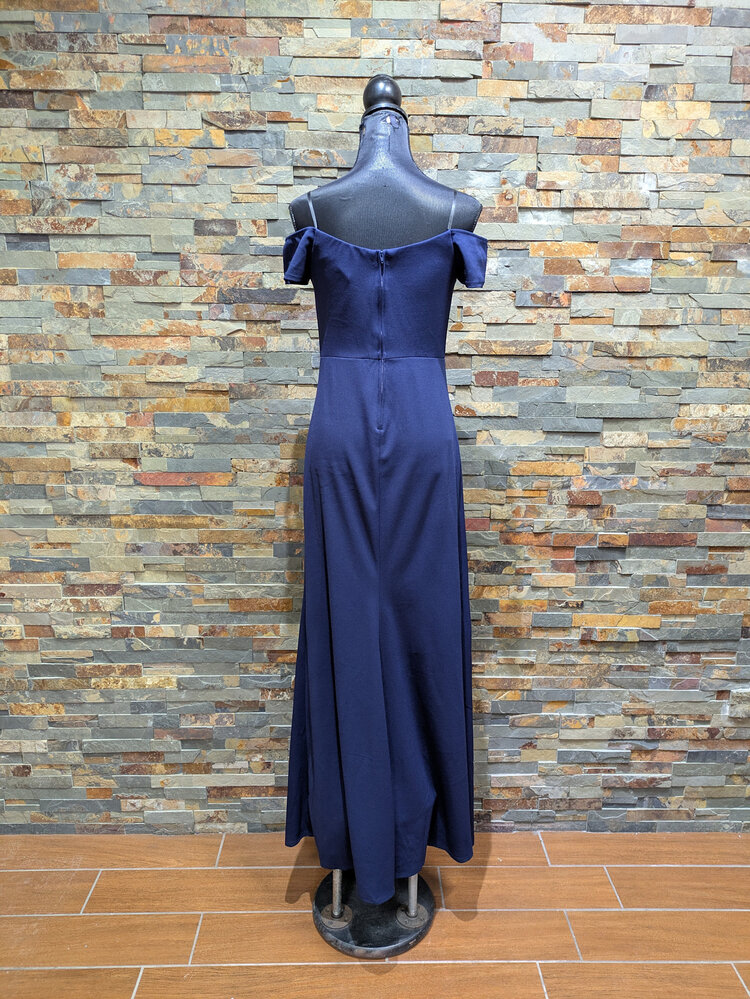 B Darlin Navy Blue Off-Shoulder Formal Gown, Size 11/12