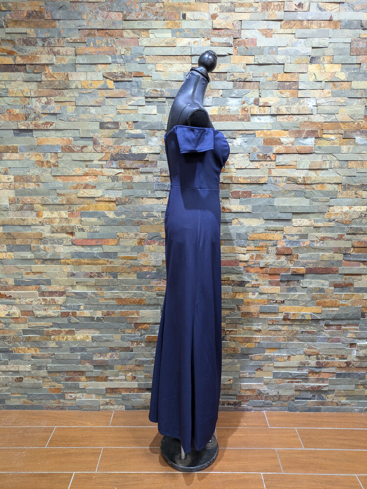 B Darlin Navy Blue Off-Shoulder Formal Gown, Size 11/12