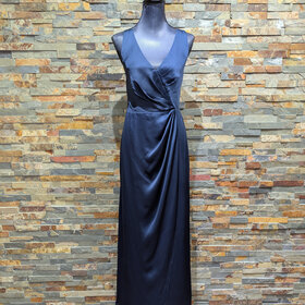 After Six Navy Blue Wrap-Style Gown, Size 14