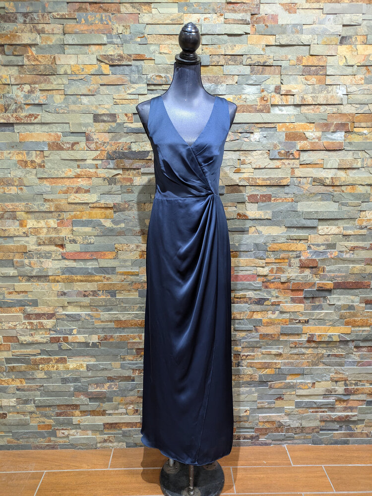 After Six Navy Blue Wrap-Style Gown, Size 14