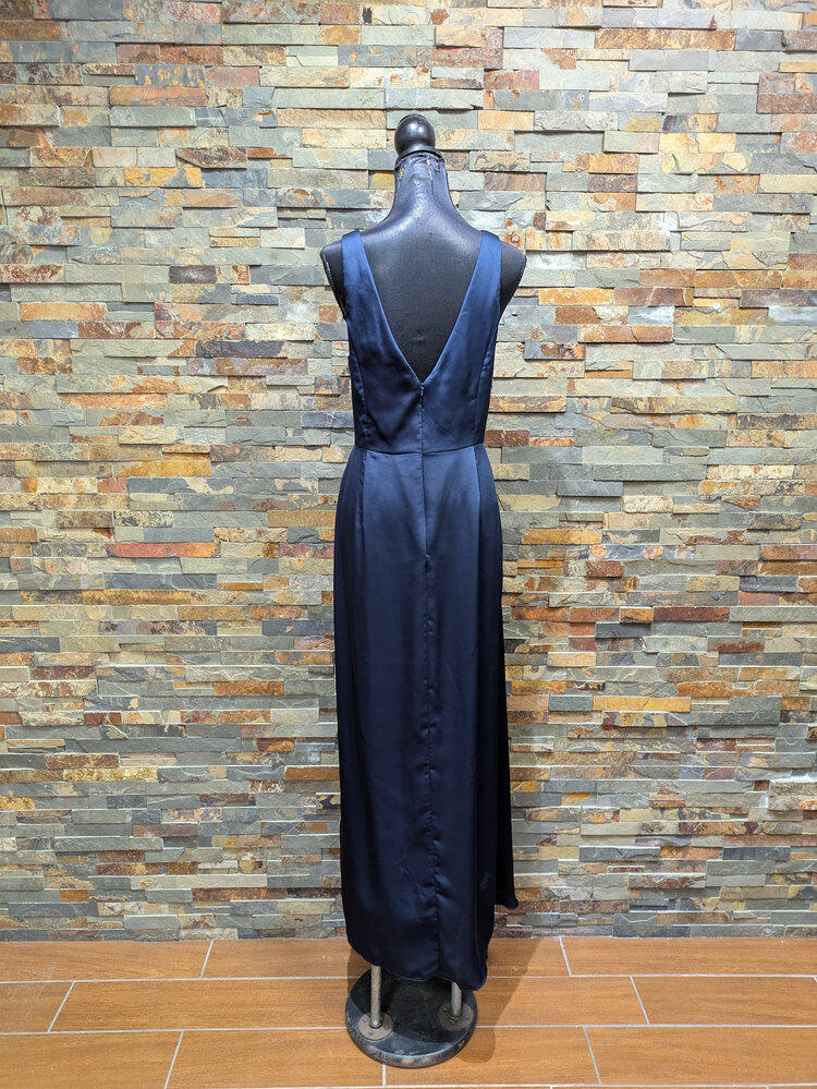 After Six Navy Blue Wrap-Style Gown, Size 14
