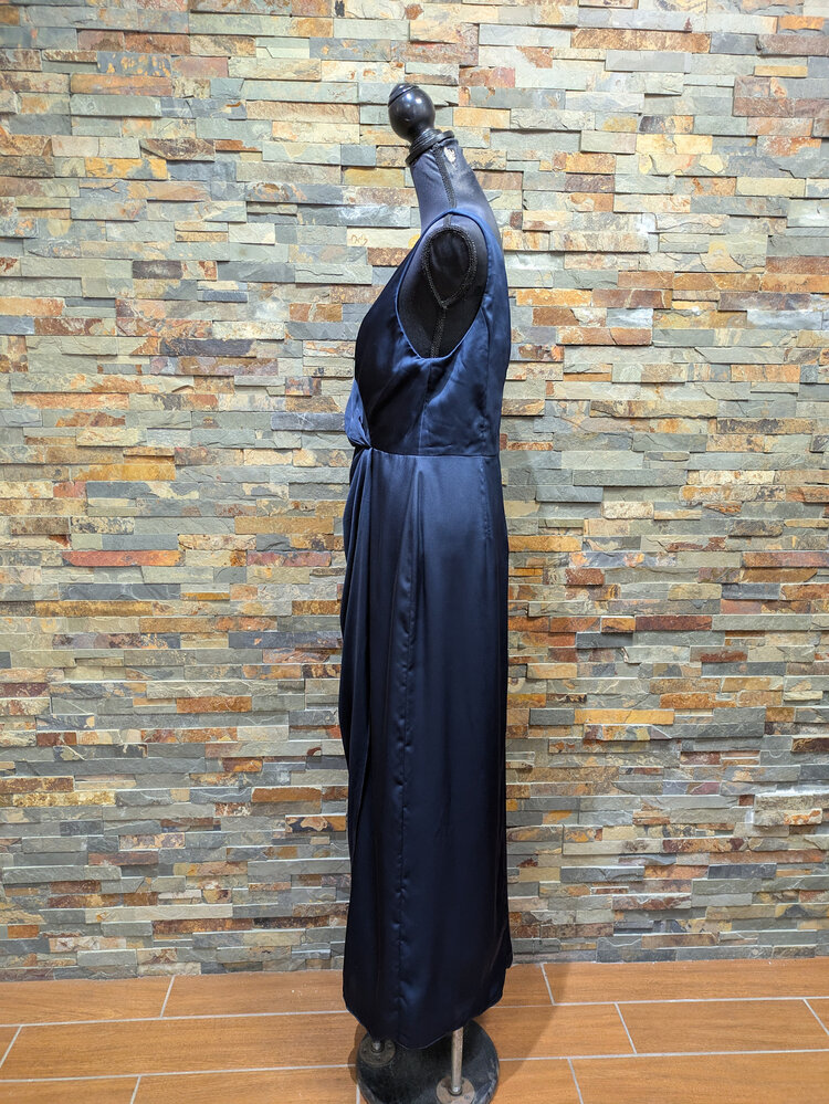 After Six Navy Blue Wrap-Style Gown, Size 14
