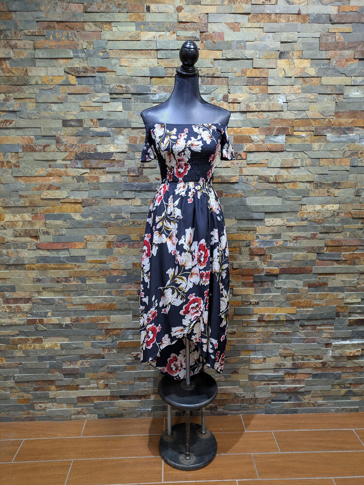 Navy Floral Parisian Short Sleeve Maxi Dress, Size 6