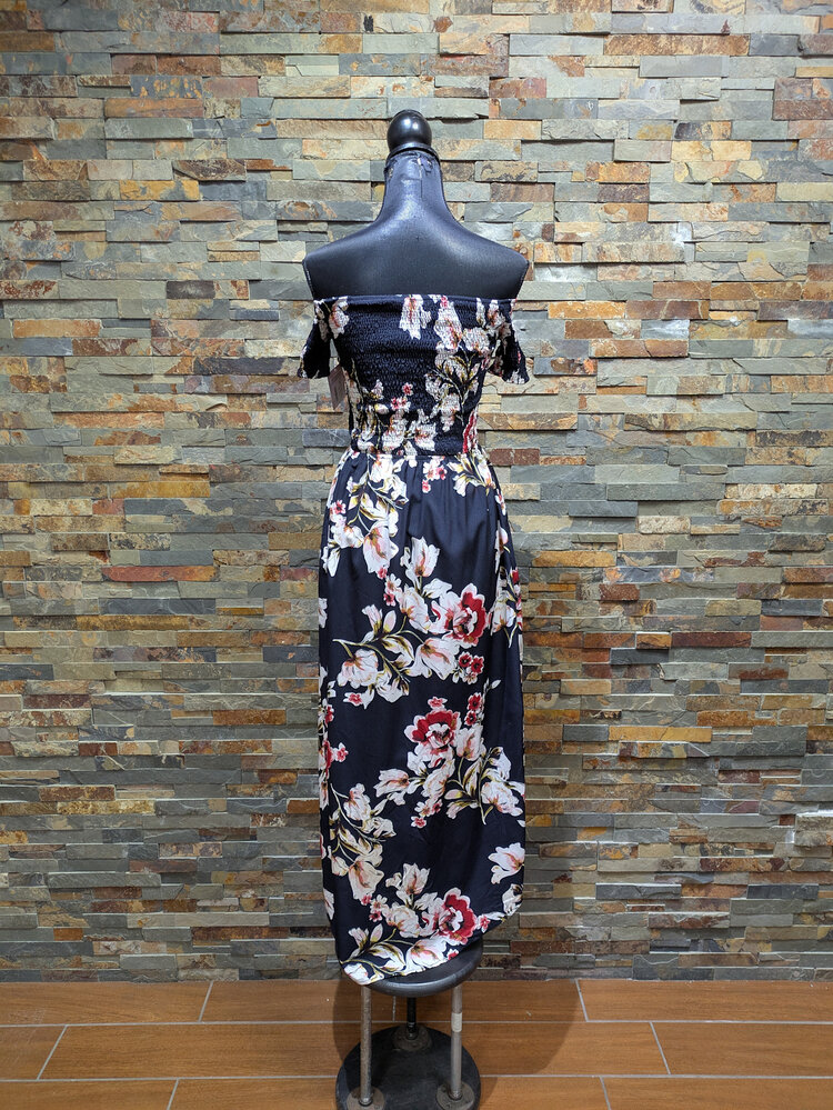 Navy Floral Parisian Short Sleeve Maxi Dress, Size 6