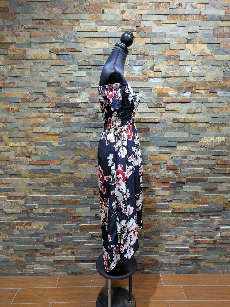 Navy Floral Parisian Short Sleeve Maxi Dress, Size 6