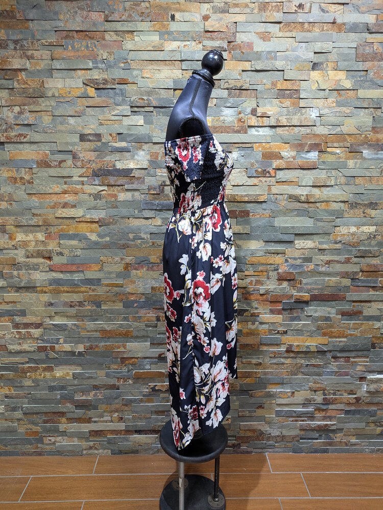 Navy Floral Parisian Short Sleeve Maxi Dress, Size 6