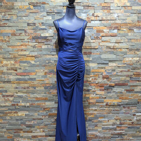 Emerald Sundae Navy Blue Mesh Cut-out Formal Gown, Size XL