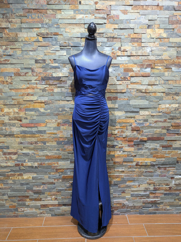 Emerald Sundae Navy Blue Mesh Cut-out Formal Gown, Size XL