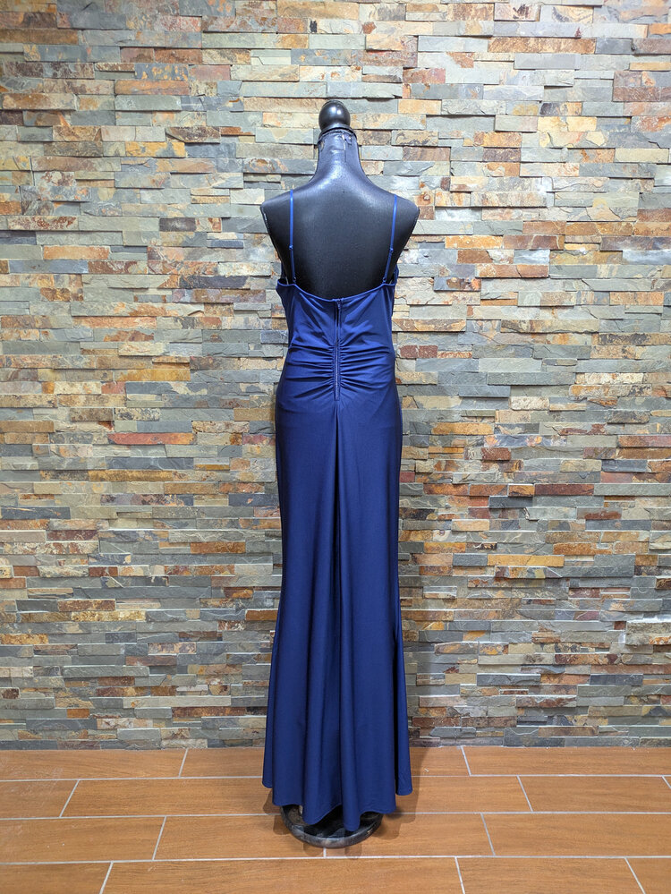 Emerald Sundae Navy Blue Mesh Cut-out Formal Gown, Size XL