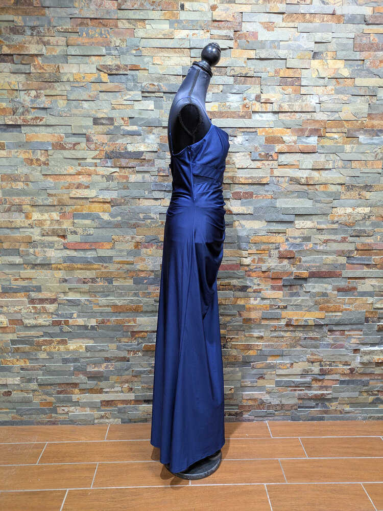 Emerald Sundae Navy Blue Mesh Cut-out Formal Gown, Size XL