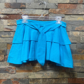Turquoise Belted and Ruffled Girls Skirt, Size L (14-16)