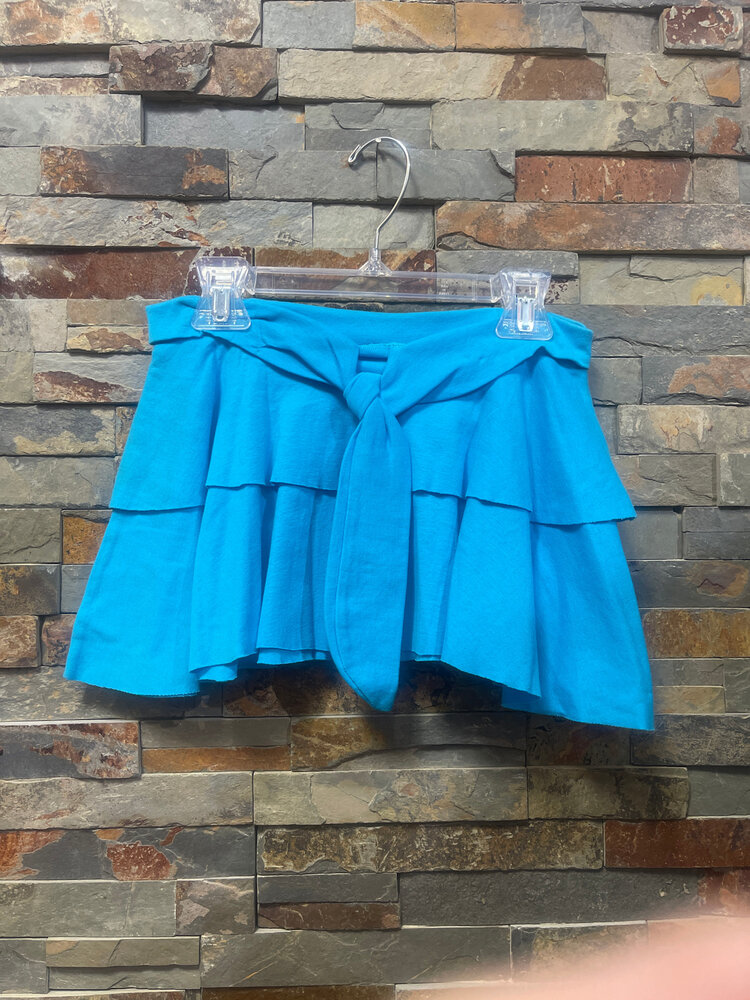 Turquoise Belted and Ruffled Girls Skirt, Size L (14-16)