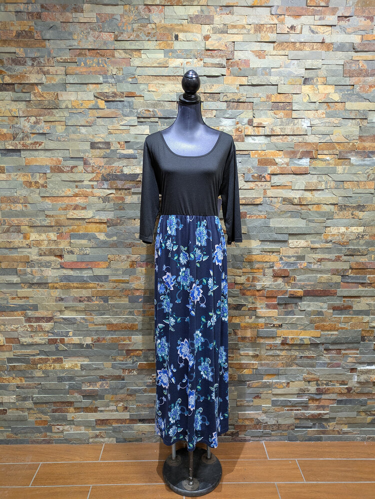Nemidor Black & Blue Casual Maxi Dress, Size 18