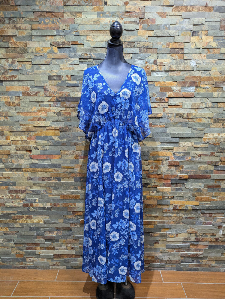 Tommy Hilfiger Royal Blue Sheer Overlay Floral Dress, Size 20W