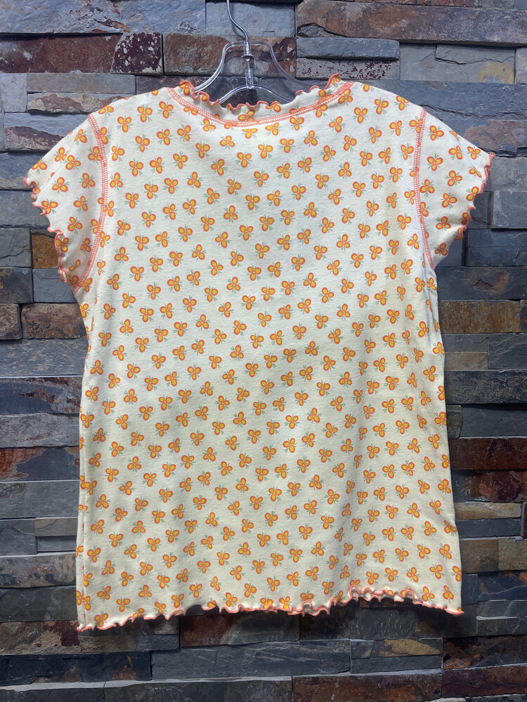 Yellow Girls Floral Print Ruffle Trimmed Top, Size 12
