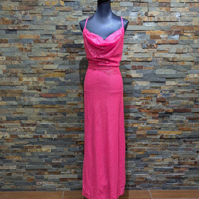 Aqua Hot Pink Sequin Spaghetti Strap Full Length Gown, Size XL