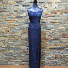 Emerald Sundae Navy Sequin  Spaghetti Adjustable Strapped Gown, Size XL