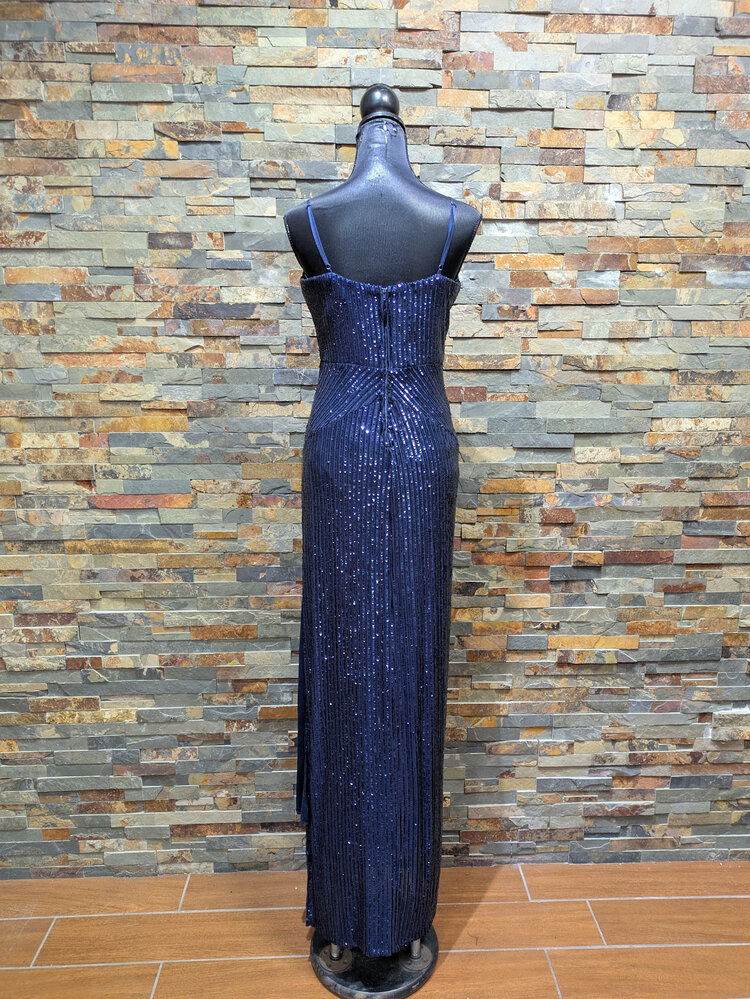 Emerald Sundae Navy Sequin  Spaghetti Adjustable Strapped Gown, Size XL