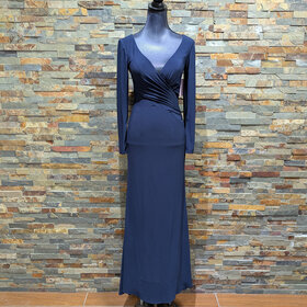 Mac Duggal Navy Blue Mac Duggal Long Sleeve Formal Gown, Size 0