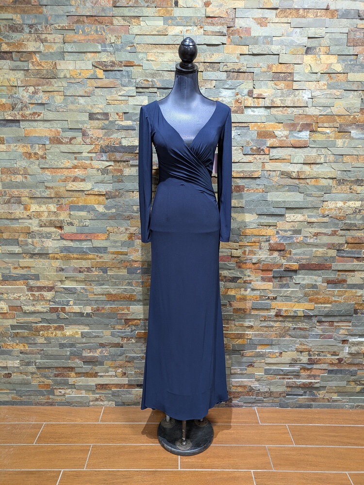 Mac Duggal Navy Blue Mac Duggal Long Sleeve Formal Gown, Size 0