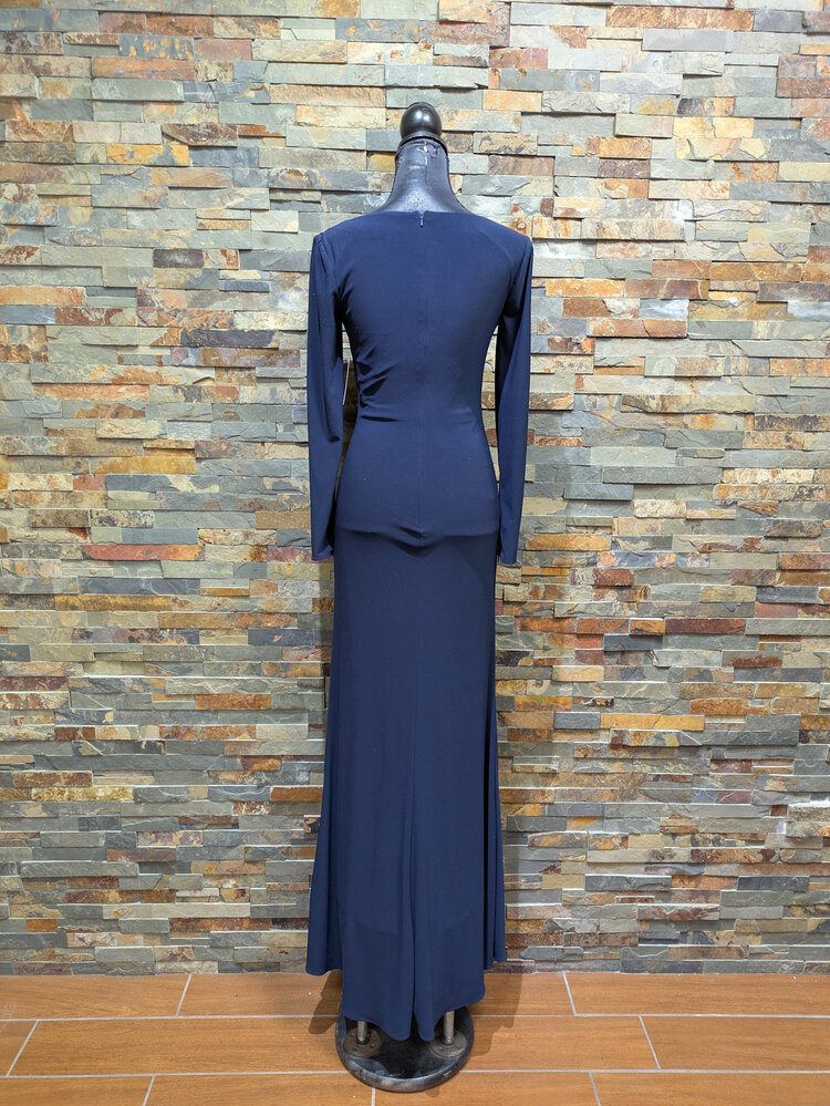 Mac Duggal Navy Blue Mac Duggal Long Sleeve Formal Gown, Size 0