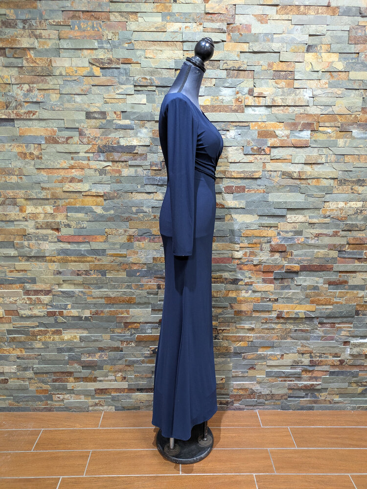 Mac Duggal Navy Blue Mac Duggal Long Sleeve Formal Gown, Size 0