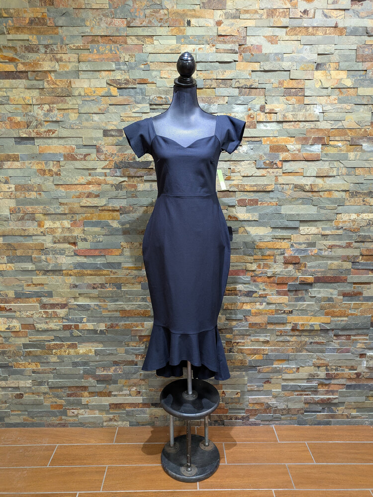 Lulu's Navy Blue Mermaid Curved Dress, Size L