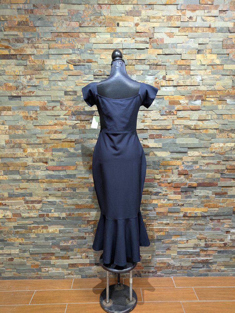 Lulu's Navy Blue Mermaid Curved Dress, Size L