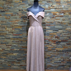 Xscape Champagne Off-shoulder Formal Gown, Size 12